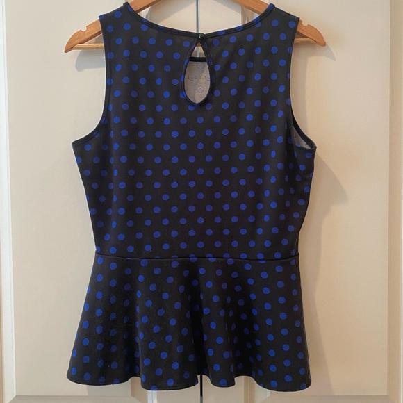 Black and Blue Polka Dot Peplum Top - Picture 3 of 3